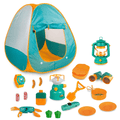 Kids Camping Set, 19 Pcs Kids Play Tent with Stove and Oil Lamp, Outdoor Toys Pretend Camping Tool Set for Boys and Girls