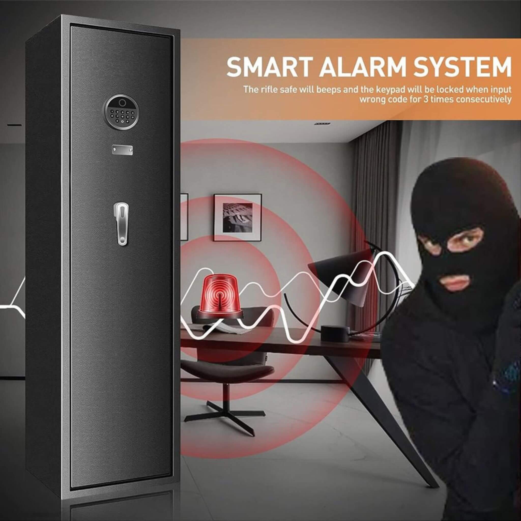 57" Heavy-Duty Anti-Theft Fireproof Biometric Gun Rifle Pistol Safe For Home, 11-12 Guns (SAK53816)