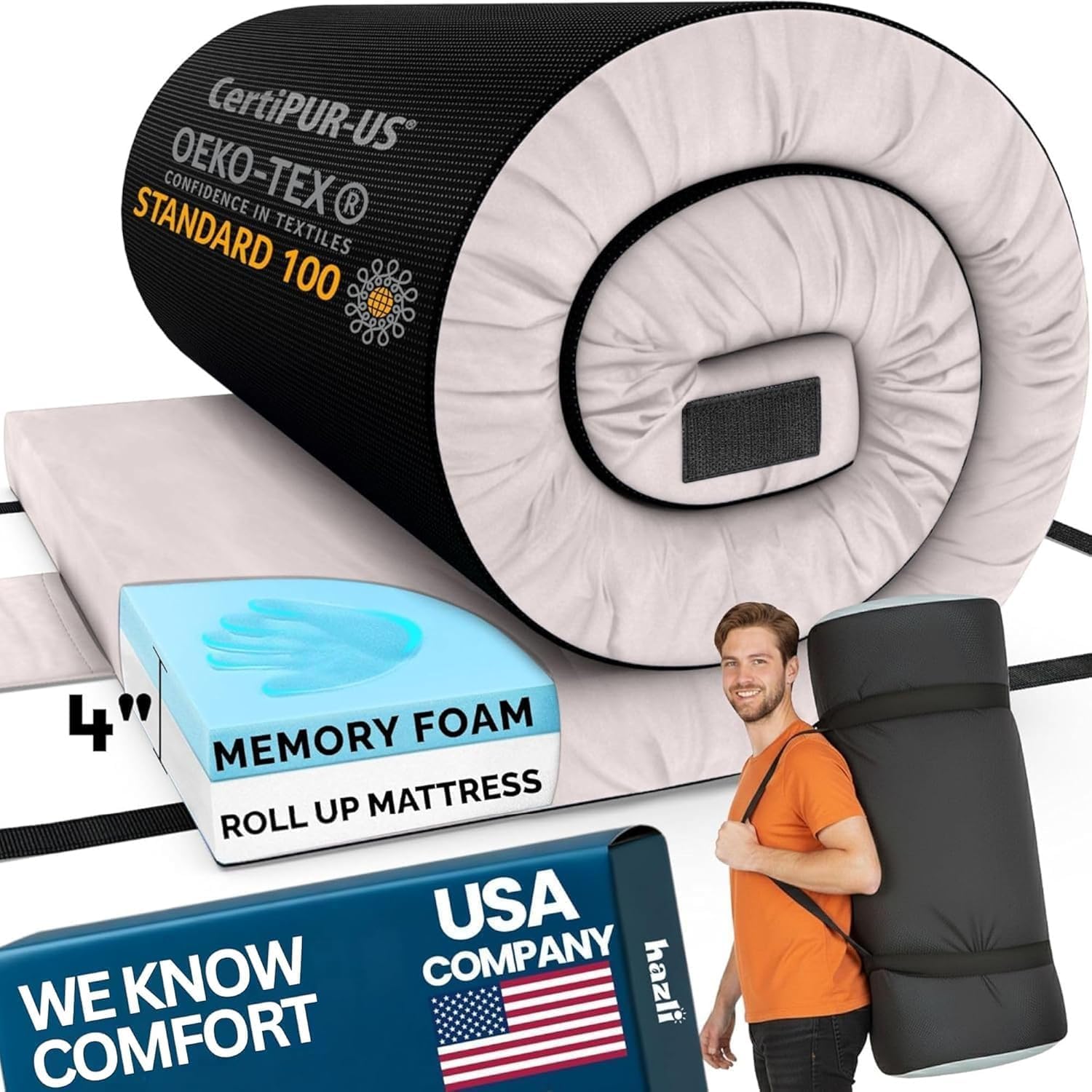 Matrix Air-Cell Memory Foam Camping Mattress - Portable Comfortable Roll Up Mattress