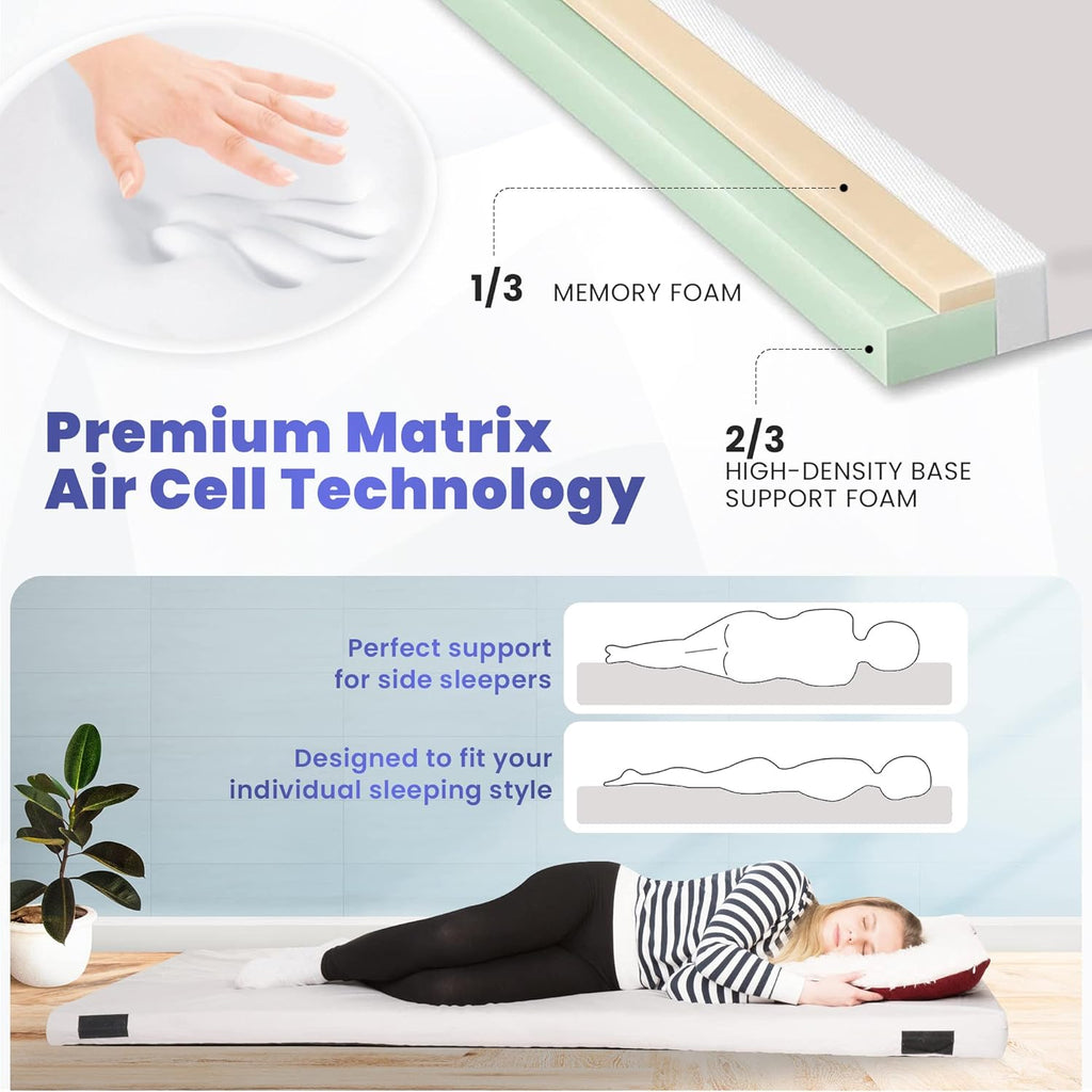 Matrix Air-Cell Memory Foam Camping Mattress - Portable Comfortable Roll Up Mattress