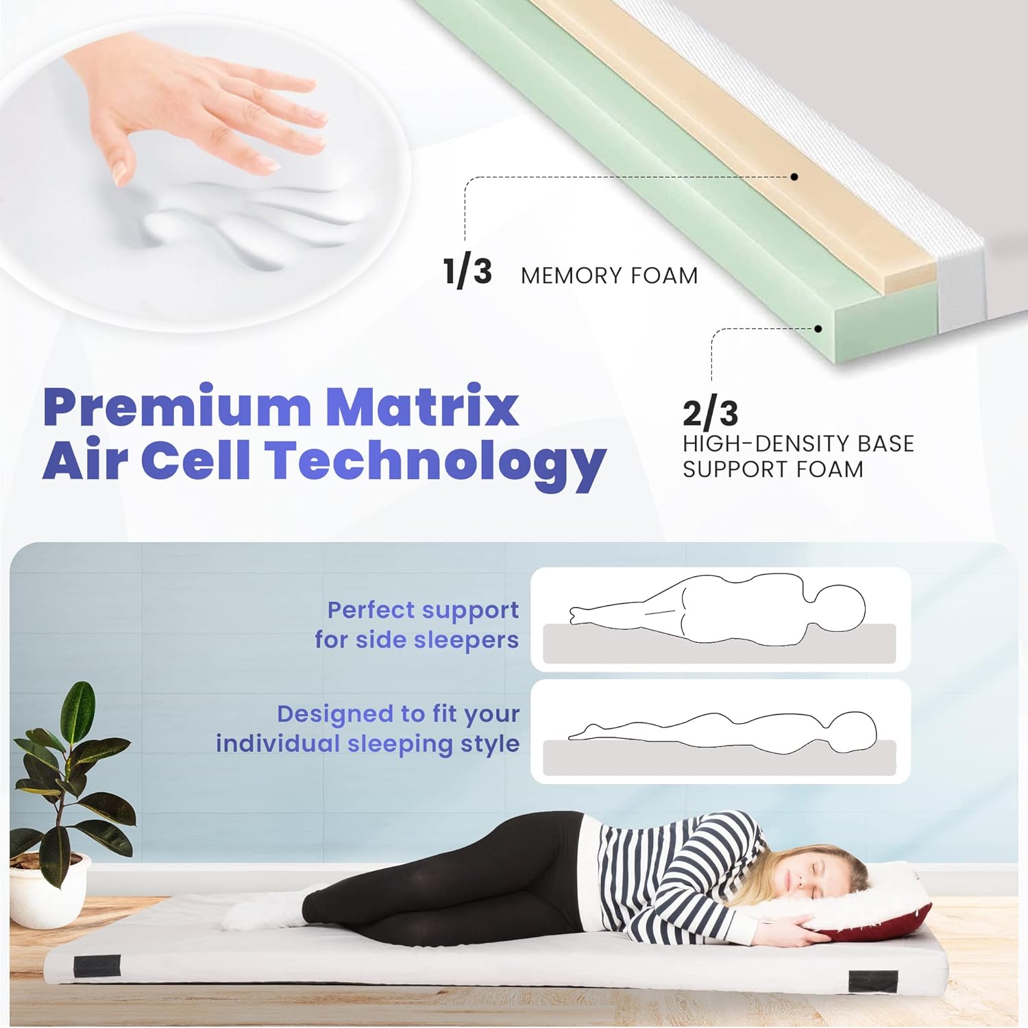 Matrix Air-Cell Memory Foam Camping Mattress - Portable Comfortable Roll Up Mattress