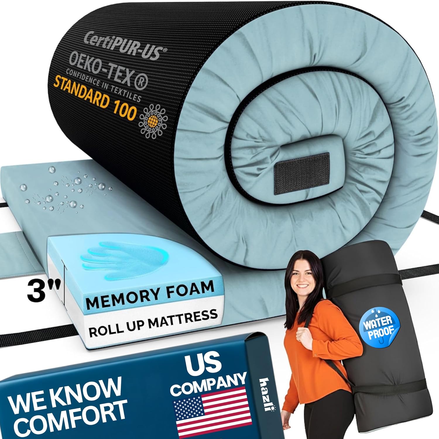 Matrix Air-Cell Memory Foam Camping Mattress - Portable Comfortable Roll Up Mattress