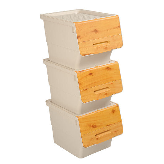 3 Pieces Storage Bins on Wheels Stackable Plastic Boxes with Stay-Open Lid (M)-Orange