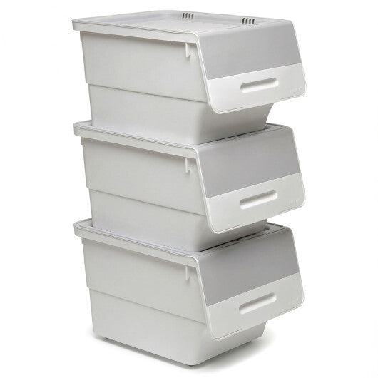3 Pieces Storage Bins on Wheels Stackable Plastic Boxes with Stay-Open Lid (M)-Orange