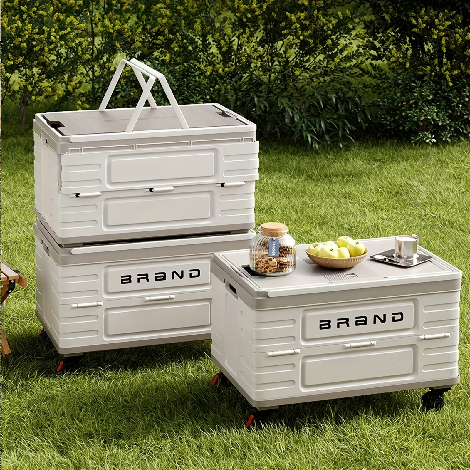 Foldable Storage Box with Wheels & Lid, Stackable Plastic Organizer Bin
