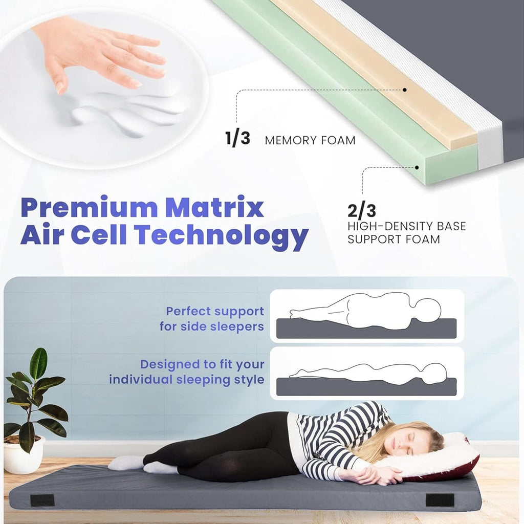 Matrix Air-Cell Memory Foam Camping Mattress - Portable Comfortable Roll Up Mattress