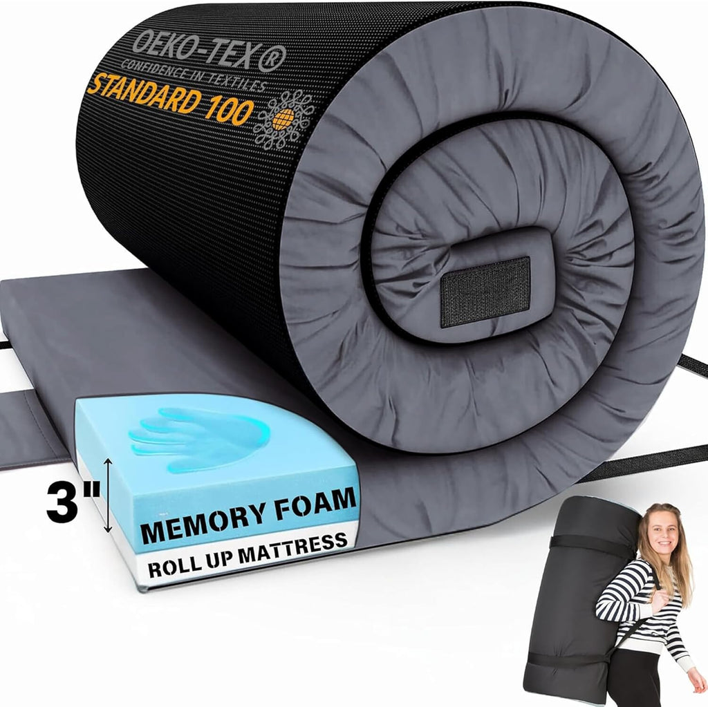 Matrix Air-Cell Memory Foam Camping Mattress - Portable Comfortable Roll Up Mattress
