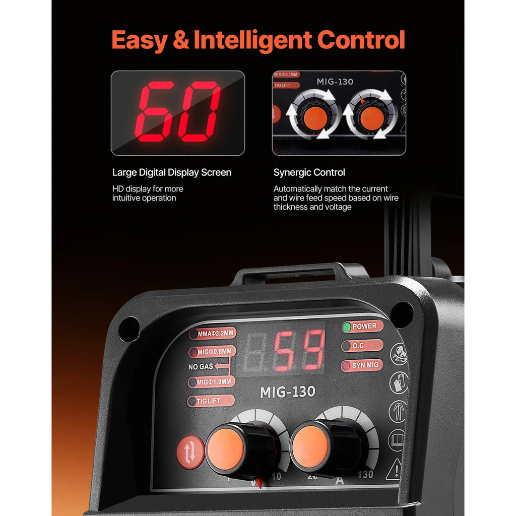 130Amp MIG Welder 3-in-1 Portable IGBT Inverter Welding Machine with Digital Display
