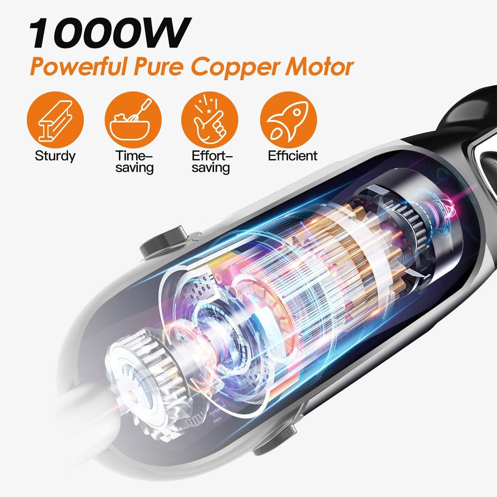 1000W 5 In 1 Immersion Hand Blender Stainless Steel Hand Mixer with 12 Speeds Turbo Mode Food Processor with 20Oz Beaker 17Oz Chopper Whisk Milk Frother