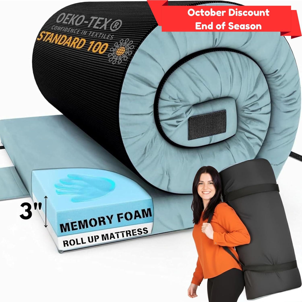 Matrix Air-Cell Memory Foam Camping Mattress - Portable Comfortable Roll Up Mattress