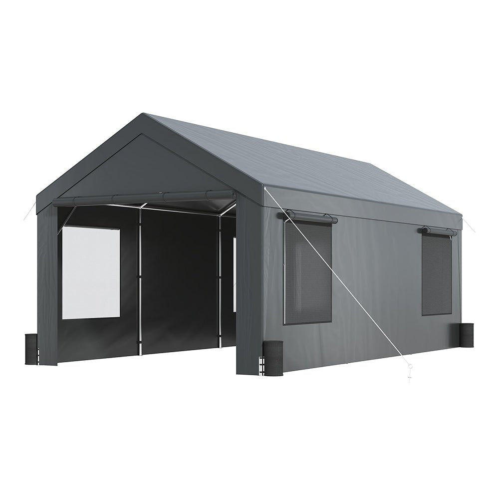 [12X20FT] Alora Heavy-Duty Outdoor Premium Garage Tarp Canopy Shelter W/ Removable Sidewalls (SAK94615)