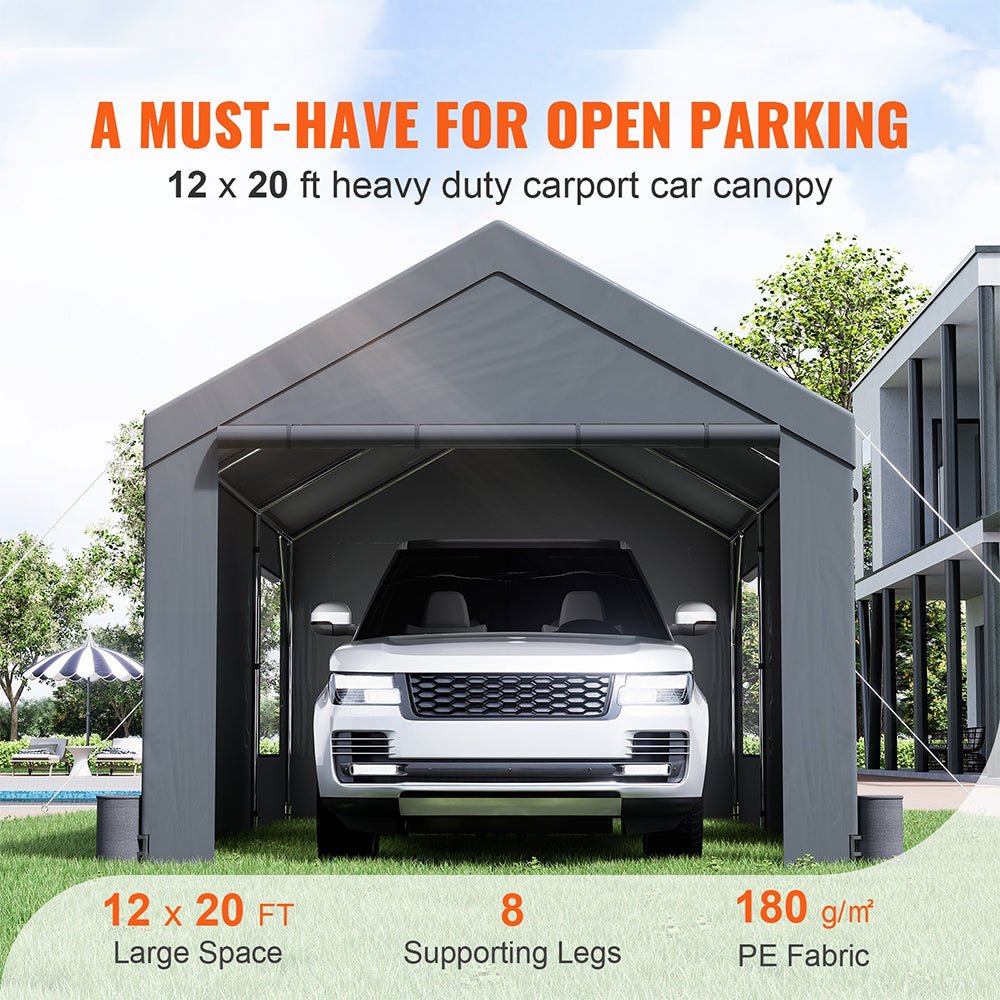 [12X20FT] Alora Heavy-Duty Outdoor Premium Garage Tarp Canopy Shelter W/ Removable Sidewalls (SAK94615)