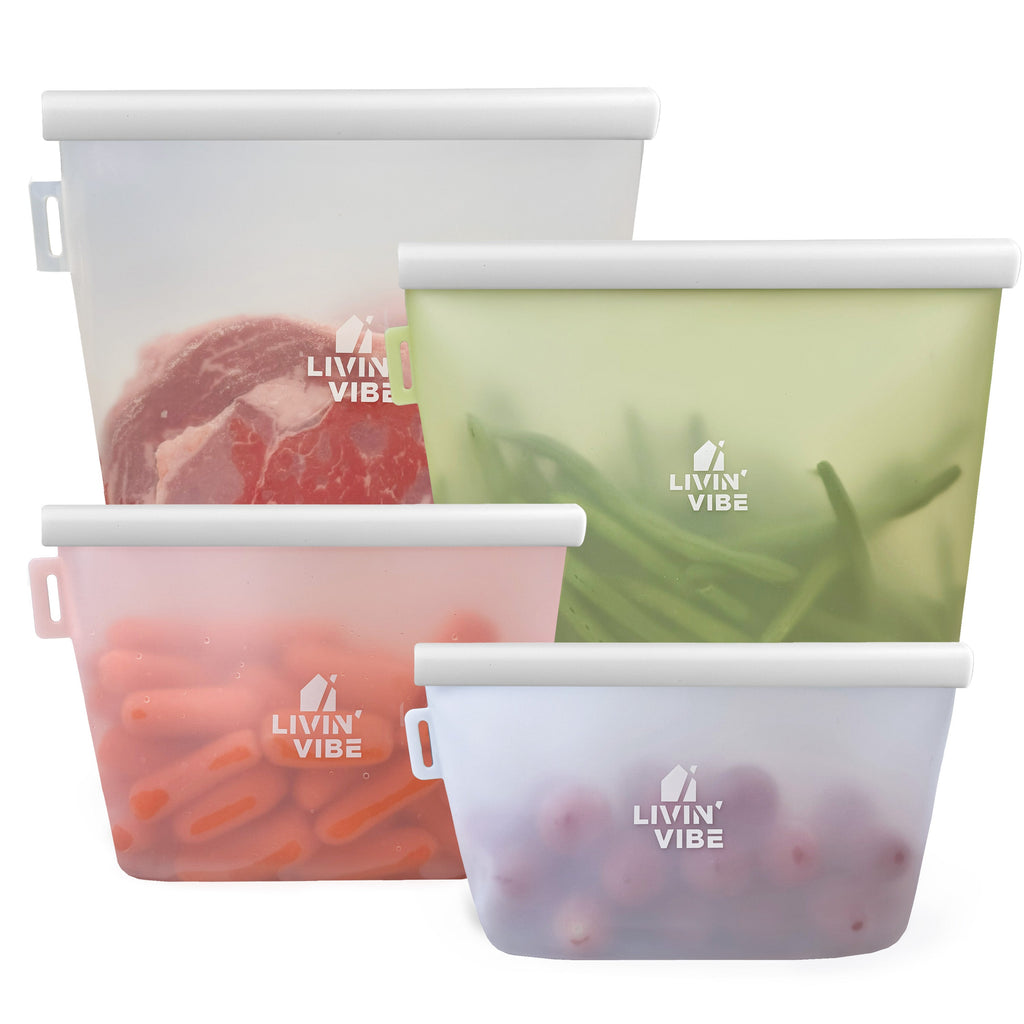 Reusable Silicone Food Storage Bags – Set of 4 Multicolor (500ml/17oz, 1000ml/34oz, 1500ml/51oz, 2000ml/68oz)