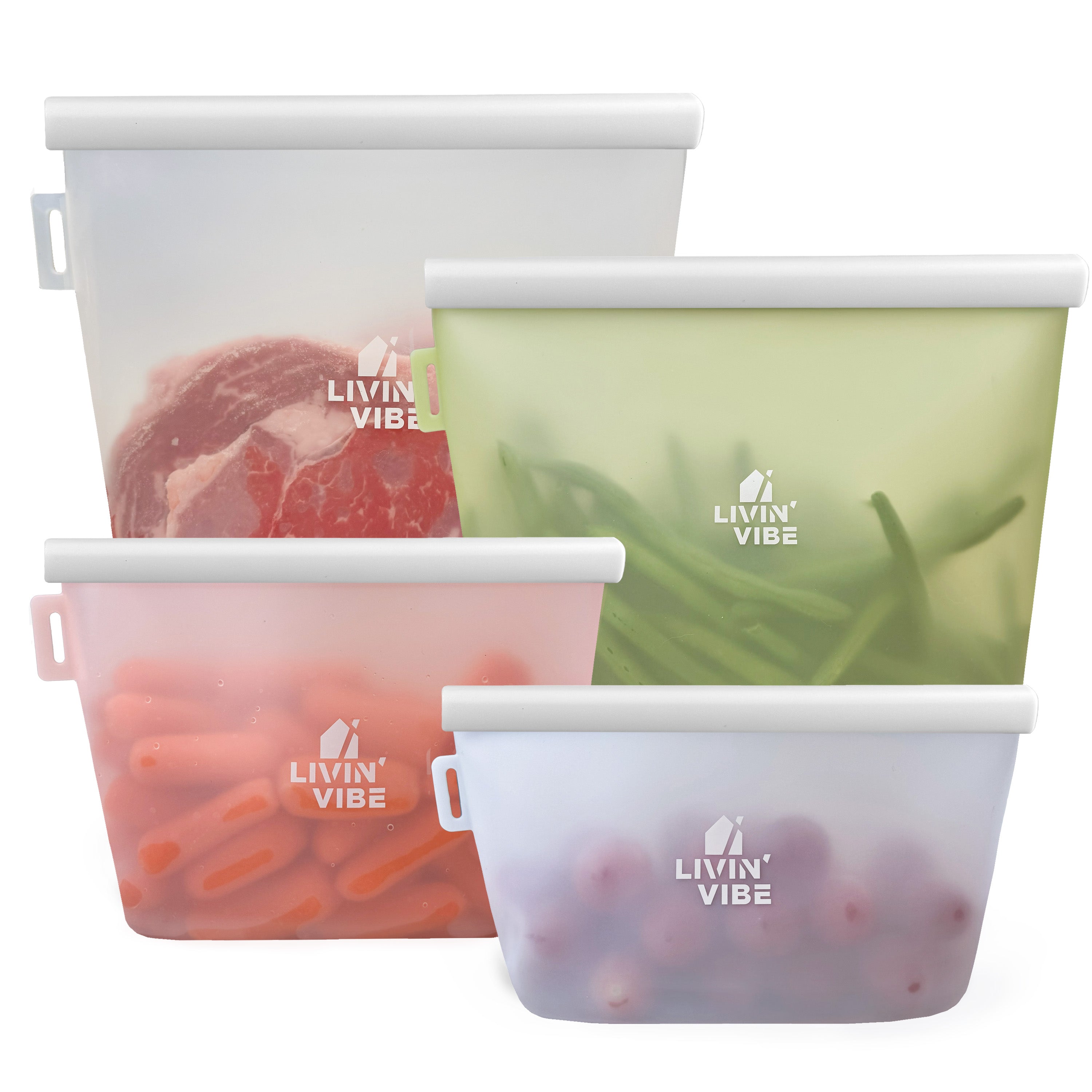 Reusable Silicone Food Storage Bags – Set of 4 Multicolor (500ml/17oz, 1000ml/34oz, 1500ml/51oz, 2000ml/68oz)