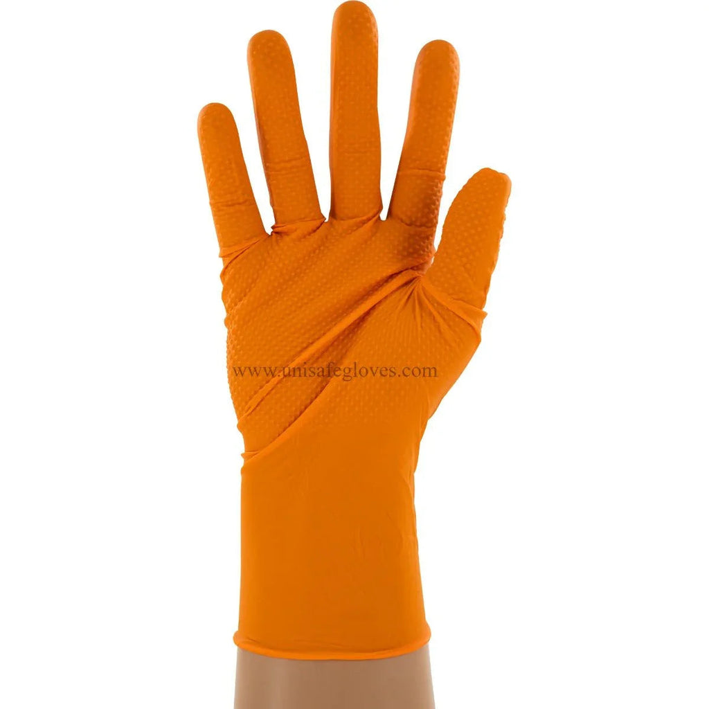 Copperhead 8 Mil Heavy-Duty Powder Free Industrial Grade Orange Nitrile Gloves w/Diamond Texture, Case